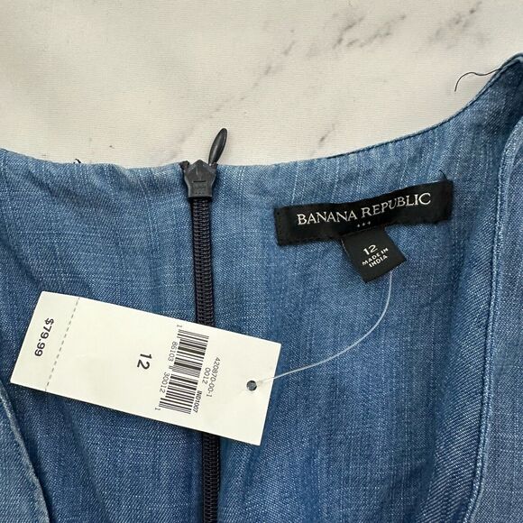 Banana Republic Womens Chambray Romper Shorts Size 12 New Blue Flutter Sleeve - Picture 5 of 11